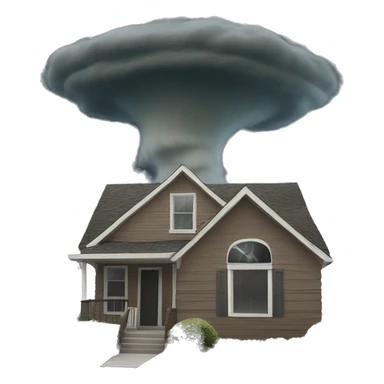 Tornado with grin hovering over house sticker