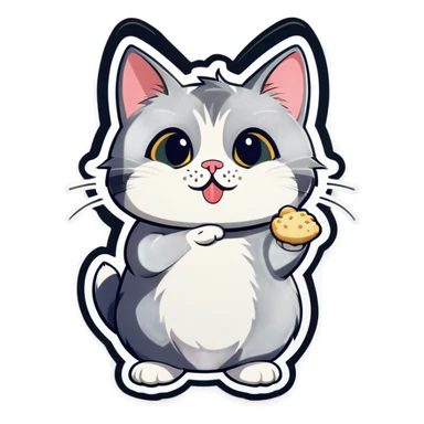 Grey and white cat begging for food sticker