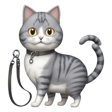 gray and white cat on a leash sticker