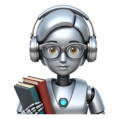 nerdy robot librarian with glasses and books sticker