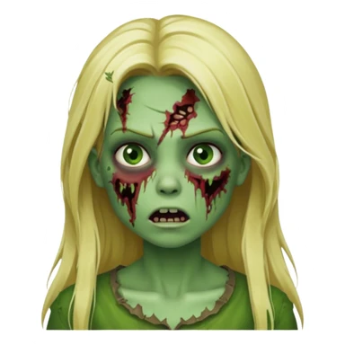 girl zombie with blonde long hair green skin and with no angry face and with the mouth closed sticker