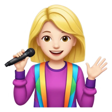 A cheerful teen singer with colorful outfit, performing with big smile. sticker