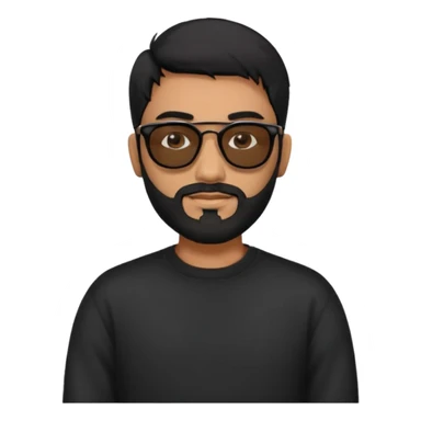 Indian man with  black hair and beard and black sunglasses and black jumper sticker