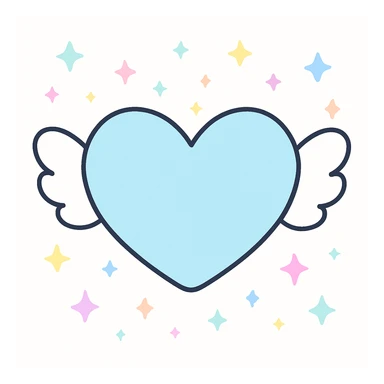 Change the heart to a blue color, keep the aesthetic cute kawaii style with winged heart, sparkles, simple and charming, no face. sticker