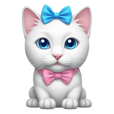 white cat with a pink bow and blue eyes sticker