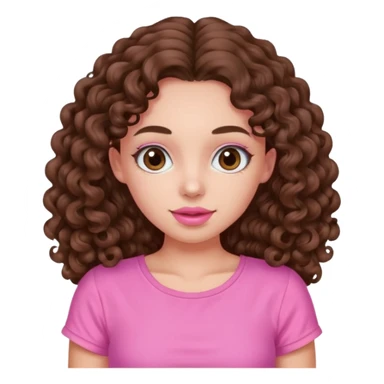 crée moi une jeune fille très belle avec les cheveux bouclés long brune avec un top rose bonbon  sticker