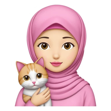 wanita hijab pink dengan 1 kucing sticker