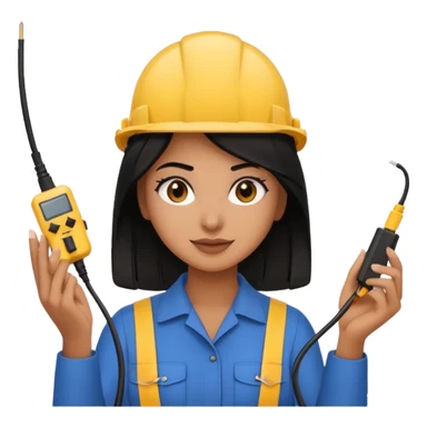 as a beautiful brown girl with black hair  electrical engineer holding electric wires without glasses and emoji style sticker