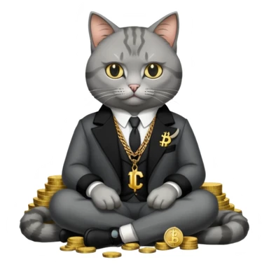 cat mafia corleone sitting on money with BTC sticker