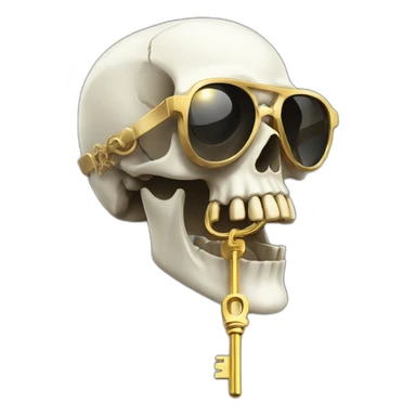 skull with a golden old key in his mouth with futuristic eyeglasses sticker