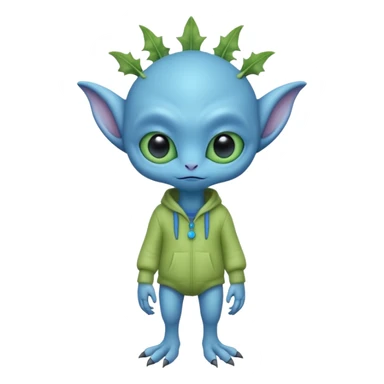 full body cute roughly humanoid peacefull alien furry with 2 legs and eye stalks stands upright and looks intelligent ...wears clothing. not green..looks happy and cudly... has 3 eyes...the alien has 3 eyes....it has an extra eye on a stalk on top of head sticker