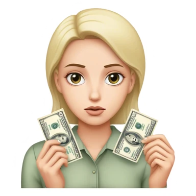emoticon with a questioning expression holding a dollar bill sticker