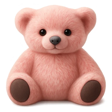 Make the teddy bear's fur a mix of realistic pink and white with soft lighting. Remove the background to make it transparent. sticker