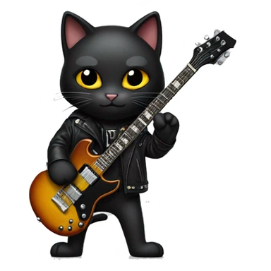 A black cat with an Electric guitar (gibson SG) and a leder jacket sticker