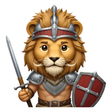 lion with viking helmet and sword behind sticker