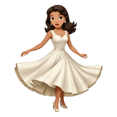 Beautiful woman in 1950’s woman fashion look, white dress, long dark brown hair, balboa dance sticker
