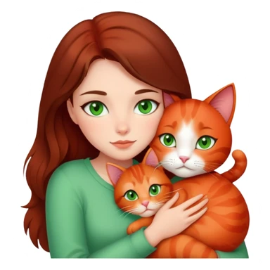 Brunette girl with green eyes snuggling red cat sticker