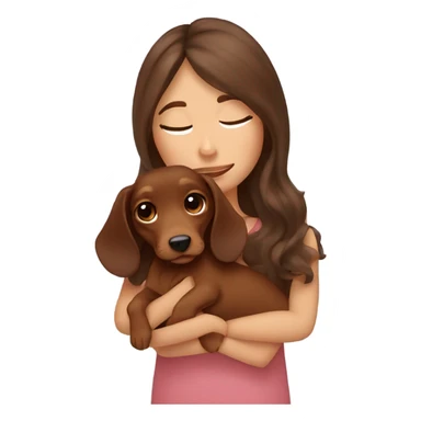 Brown long wavy hair girl cuddling a small brown dachshund sticker