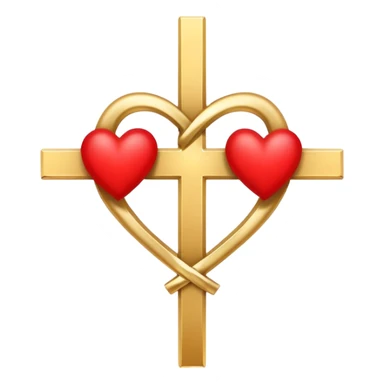 Two red  heart outlines  entwined with a simple gold cross  sticker