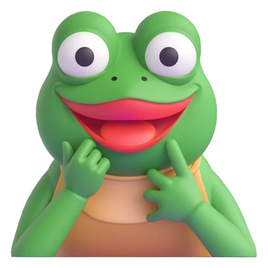 Pepe the Frog in a 3D emoji style, hand over mouth, eyes squinting, about to burst out laughing, with a speech bubble 'bus garso'. Playful style like reference, no hat, cigar, drink, or bottle. Variant 4. sticker