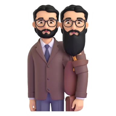 professional middle eastern businessman with medium length black beard, black hair, thick unibrow, elongated nose, tan skin, brown eyes, glasses, wearing business casual outfit with open collar shirt sticker