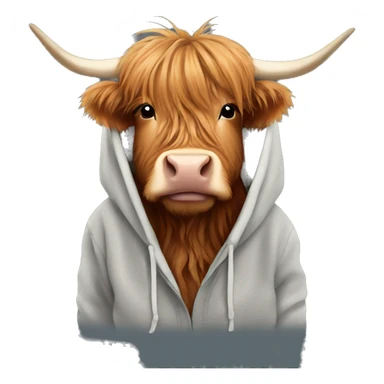 Highland cow wearing a hoodie sticker