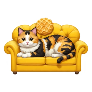 یک گربه که روی مبل  دراز کشیده و دارد پفک میخورد sticker