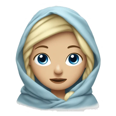 Blonde girl blue eyes wrapped in blanket  sticker