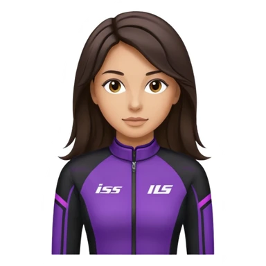 brunette long hair woman with black racing outfit with single purple strips sticker