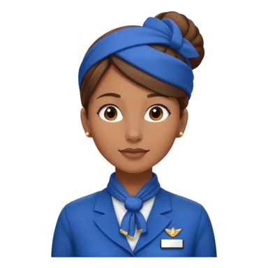 Light Brown skin flight attendant, brown hair in a bun, blue uniform, blue neck scarf sticker