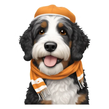 Bernedoodle with University of tennessee hat and scarf sticker