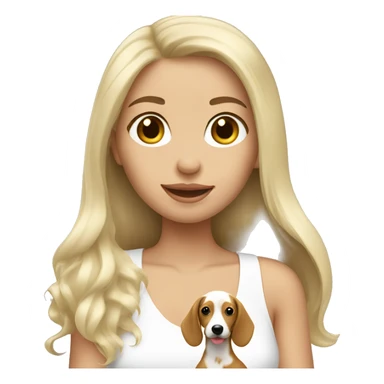 White long hair brunette girl holding blonde doxie sticker