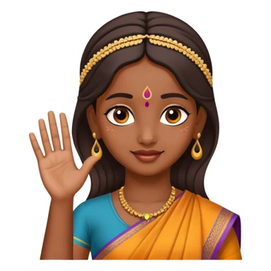 Tamil girl waving with bindi on forehead sticker