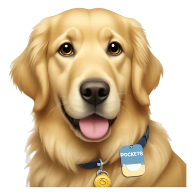 golden retriver with name tag that says pockets sticker