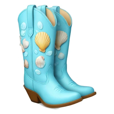 baby blue cowgirl boots with seashell print sticker