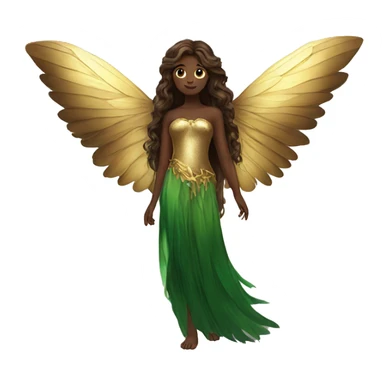 big wings, Beautiful, fairy, gold, brown, dark green, green, long hair sticker