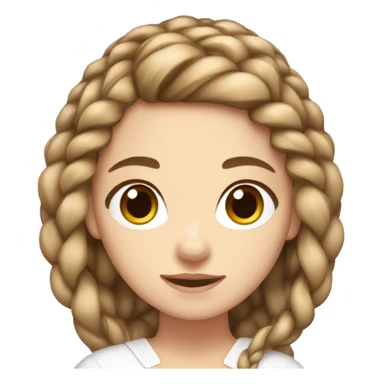 white girl with brown eyes and long light brown hair in a braid wearing a white bow sticker