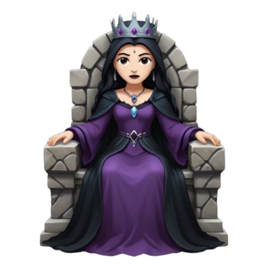 Dark queen seated on stone throne, relaxed dominance, heavy shadows, cold sticker