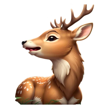 Cinematic Cute Yawning Deer Portrait Emoji, Head tilted slightly with a dramatic, wide-open yawn, revealing a soft, dappled Fur and elegantly drooping ears, eyes barely open in drowsy contentment, Simplified yet irresistibly adorable features, highly detailed, glowing with a soft, cozy glow, high shine, relaxed yet expressive, stylized with a touch of natural whimsy, bright and endearing, soft glowing outline, capturing the essence of a sleepy yet affectionate deer, so drowsy it feels like it could stretch right out of the screen and curl up for a nap! sticker