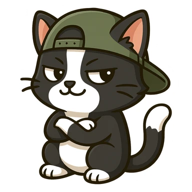 Make this cat a tuxedo cat with black and white fur, keep the playful chibi sticker style, with no background. sticker