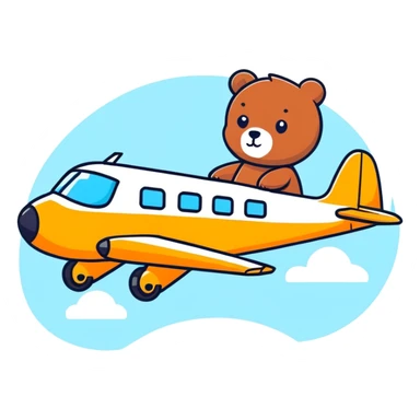 Airplane with cute bear inside sticker
