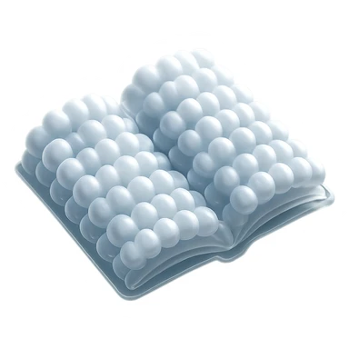 top view of a thick open book made entirely of small, very bright white fluffy convex clouds, matte glass style sticker