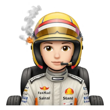 drifting car with tires smoke and a driver with a f1 helmet into the car sticker