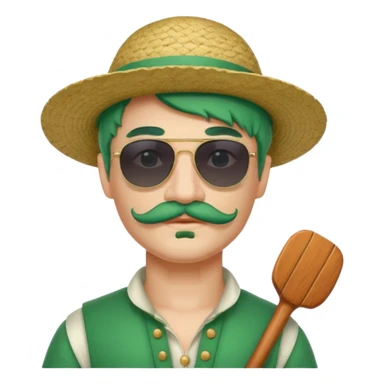 venice gondolier with green hair, iconic hat, glassess and mustache sticker