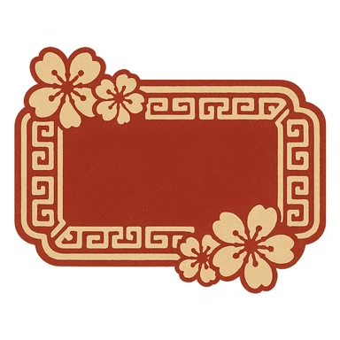 eastern style plaque for post signature, only red and sand colors, decorated with sakura flowers, feng shui vibe, geometric ornament, no text, 512x256px sticker