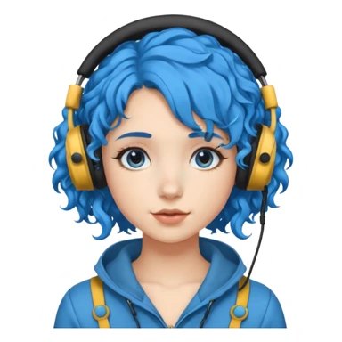 blue haired earringed heaphone wearing girl curly haired sticker