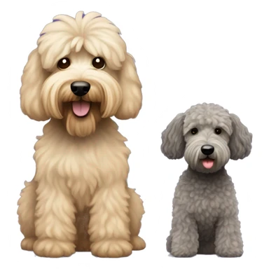 2 dogs, one is a dark grey whoodle with a poodle cut, the other is a wheaten terrier. Make both same size sticker