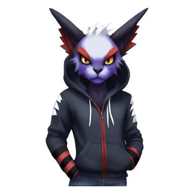 Cool Anthro Dark Absol-Noivern-Quilava-Litten-Pokémon with edgy stripes hoodie spiked collar punk Full Body sticker