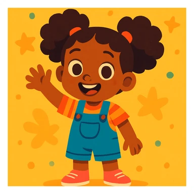 una niña morena de piel con ojos marrones y pelo afro, estilo ilustración colorida y amigable sticker