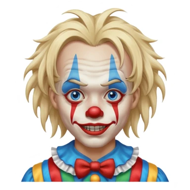 creepy clown boy with messy very long long blonde hair, blue eyes sticker